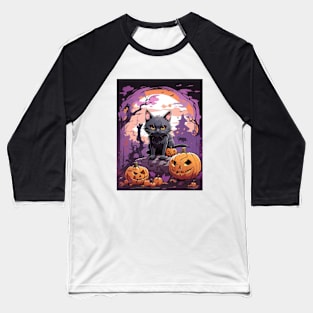 Halloween black cat with spooky pumpkins Baseball T-Shirt